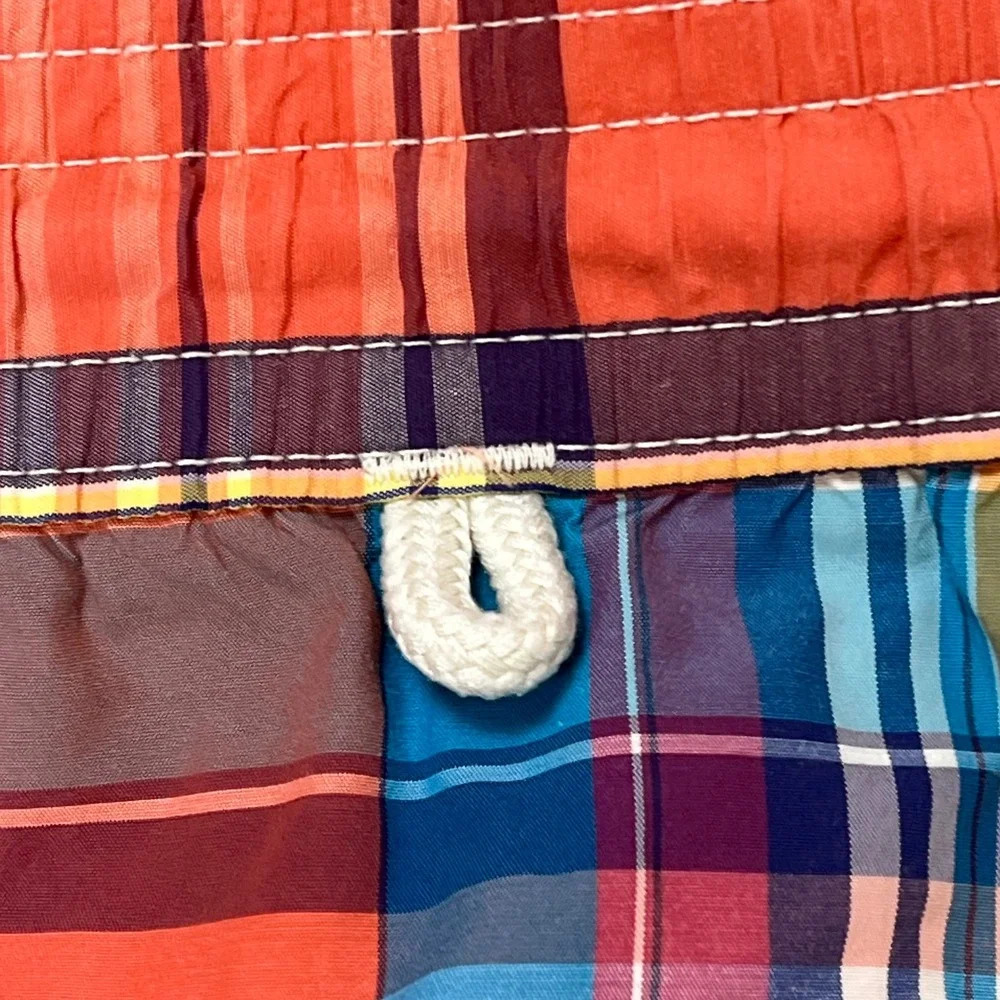 Polo Ralph Lauren Mens Madras Plaid Swim Trunks Multi Color Orange Blue Large